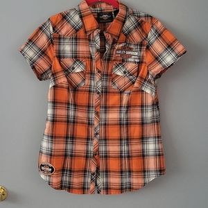 Harley-Davidson Orange Plaid Snap-Front Top